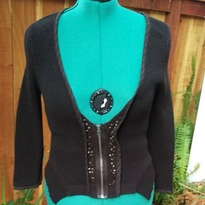 🌻FREE PEOPLE black zip jewelled cardigan